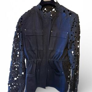 Elie Tahari Utility Embroidered Lace-Back Denim Jacket
